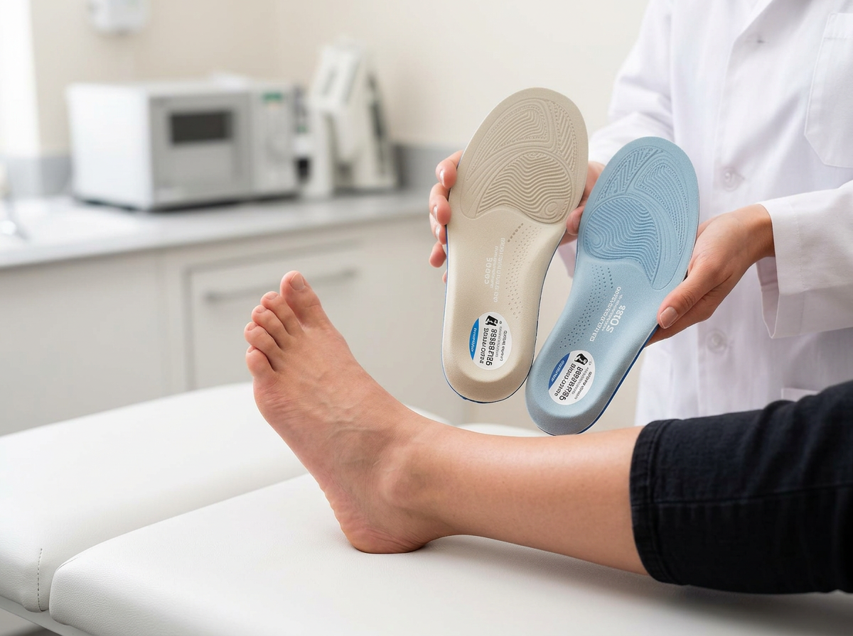 Podiatrist fitting a custom orthotic insole for a patient