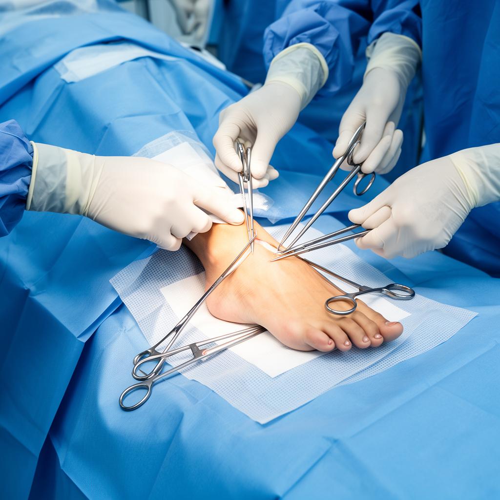 Foot and ankle surgical team performing a precise procedure in a modern operating room